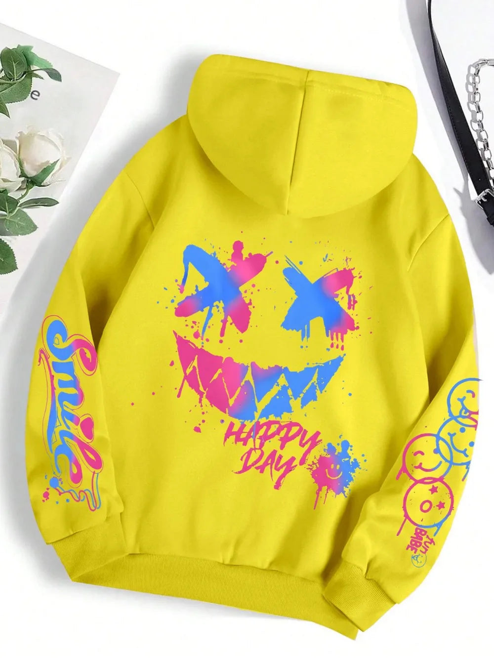 New autumn men's personalized smiling face print comfortable breathable hooded sweatshirt outdoor street fashion hooded sweatshi