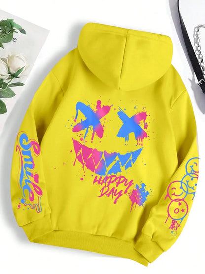 New autumn men's personalized smiling face print comfortable breathable hooded sweatshirt outdoor street fashion hooded sweatshi