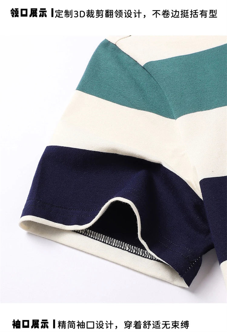 Men'S Classic Striped Polo Shirt Cotton Short Sleeve 2023 Summer Plus Oversize 4XL