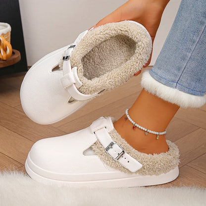 Winter Warm Fluffy Clogs Slippers Women Eva Waterproof Non Slip Home Slides Woman Lightweight Soft Sole Fuzzy Cotton Slippers