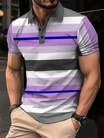 Striped Print Men's Shirts Fashion T shirt Men Simple Men's Clothing Lapel Shirts for Men Men's Clothing 2024 Mens Polo Shirts
