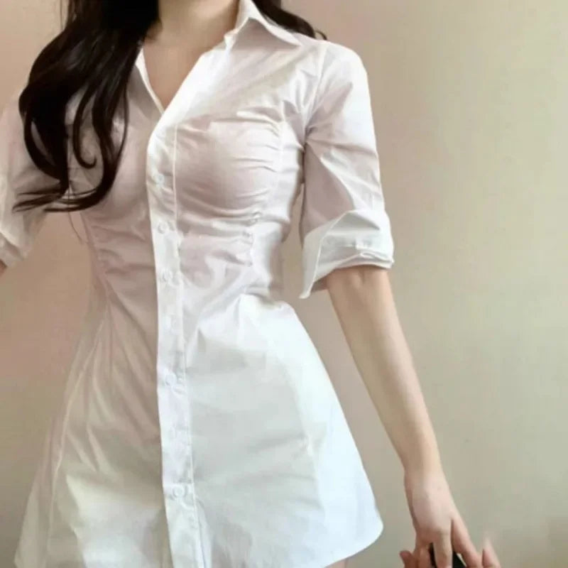 Slimming Smoothing Sexy Shirt Dress For Women Niche Design Sensibility Waist-fitted Medium-length Dress By Gao Qi Gao Jie