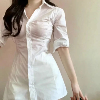 Slimming Smoothing Sexy Shirt Dress For Women Niche Design Sensibility Waist-fitted Medium-length Dress By Gao Qi Gao Jie