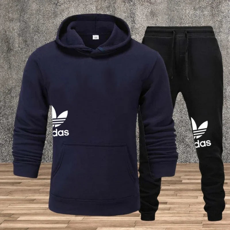 Autumn and winter hooded sweatshirt, pullover and casual pants fitness two-piece men's fashionable jogging sports set