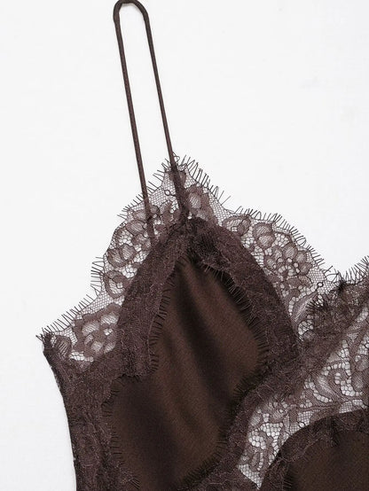 UNIZERA Women's Lace Asymmetrical Dress Sexy Suspender Summer 2025 New Temperament Fashionable