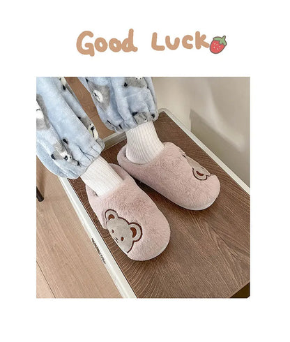 Bear Plush Slippers For Women Men Fashion Kawaii Fluffy Winter Warm Slippers Lovers Cartoon Teddy Bear House Shoes TG03