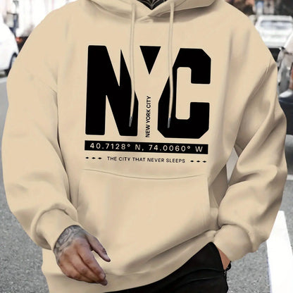 Men's autumn and winter casual fashion loose and comfortable letter print long sleeved hooded sweatshirt warm pullover