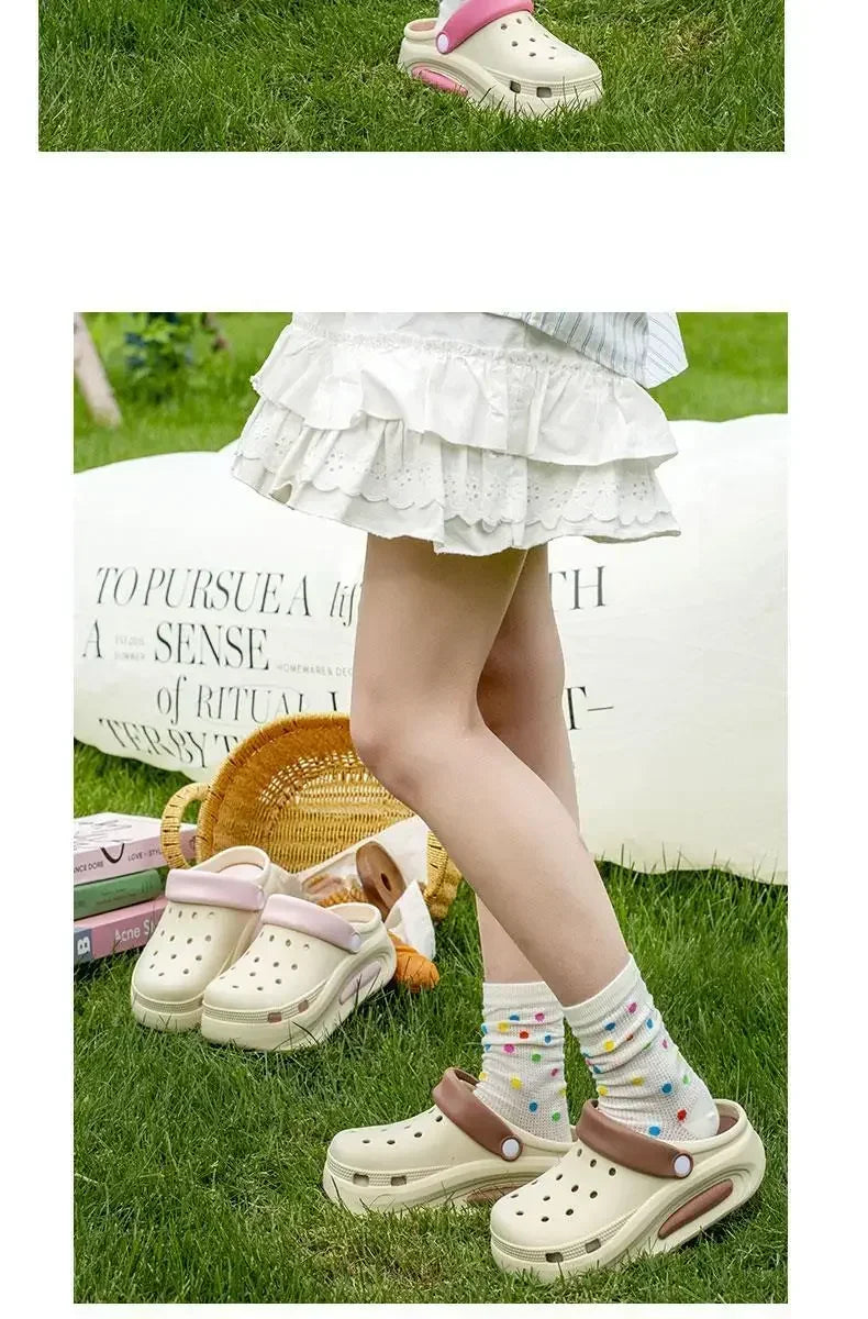 High quality Baotou semi-cool slippers for women, height-increasing, anti-slip, anti-odor, thick-soled beach and seaside crocs