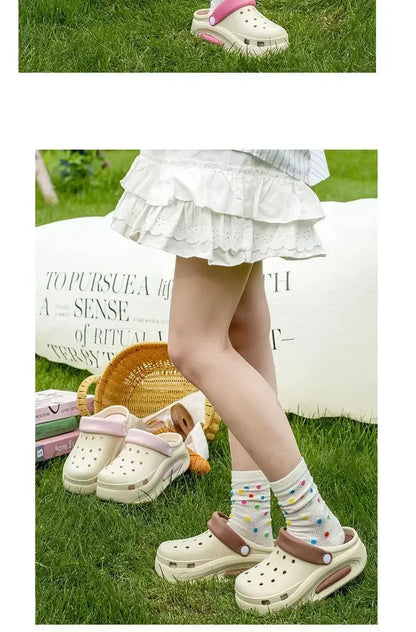 High quality Baotou semi-cool slippers for women, height-increasing, anti-slip, anti-odor, thick-soled beach and seaside crocs