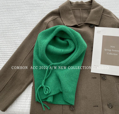 Knitted Hooded Caps Winter Balaclava Hats Women Korean Style Outdoor Warmer Drawstring Hats One-piece Neck Collar Beanies Cap