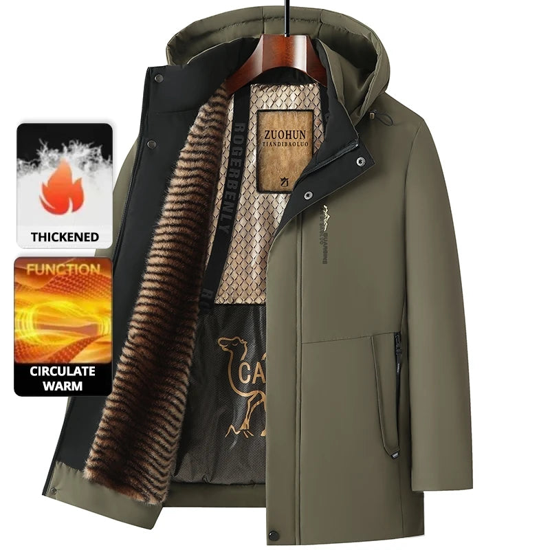 Top Grade Five Protective Tech Luxury Winter New Brand Camel Fleece Men's Parka Jacket Windbreaker Coats Heavy Plush Lining