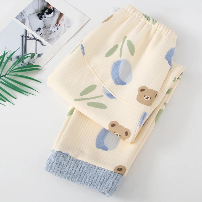 Mickey Thermal Winter Maternity Pajama Pants Adjustable Waistband Soft Fleece Pregnant Women Sleepwear for Autumn Winter Nursing