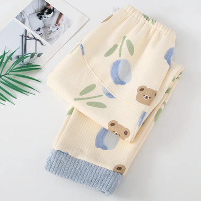 Mickey Thermal Winter Maternity Pajama Pants Adjustable Waistband Soft Fleece Pregnant Women Sleepwear for Autumn Winter Nursing