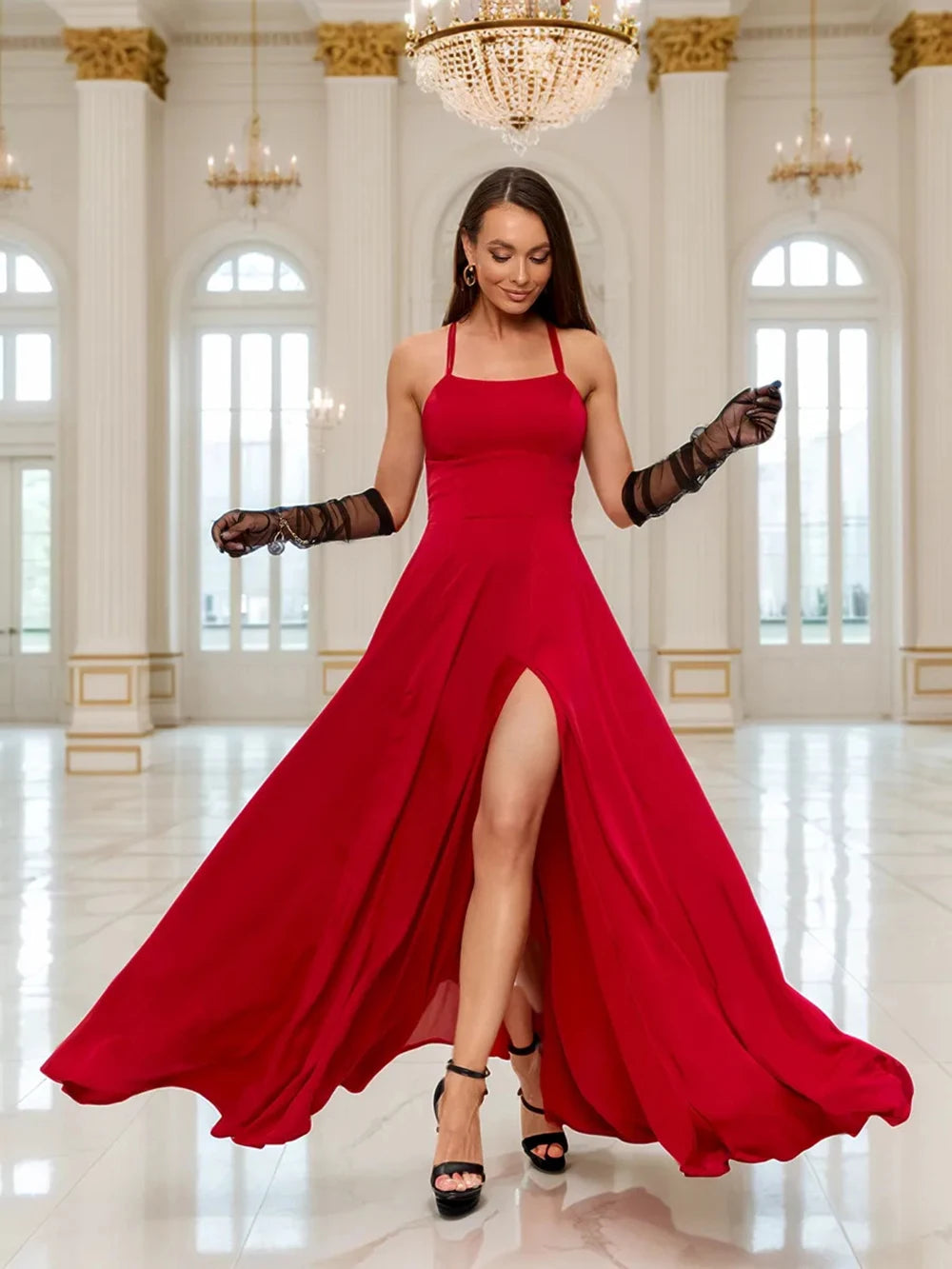 2025 & 2026 New Women's Halter Backless Sexy Slit Evening Dress For Party Banquet Birthday Party And Retro Clothing