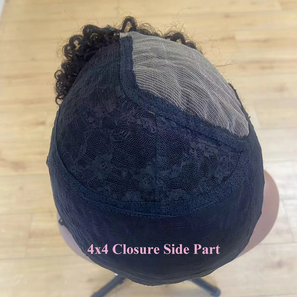 Glueless Wigs Ready To Wear Go Pixie Cut Wigs Short Kinky Curly Human Hair Wigs Slide Part Brazilian Jerry Curl 4x4 Closure Wigs