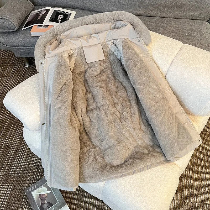 Women Big Fur collar Loose Parka Jacket Lady Medium Long Styles Down Cotton Outwear Winter Female Hooded Cotton Padded Coat