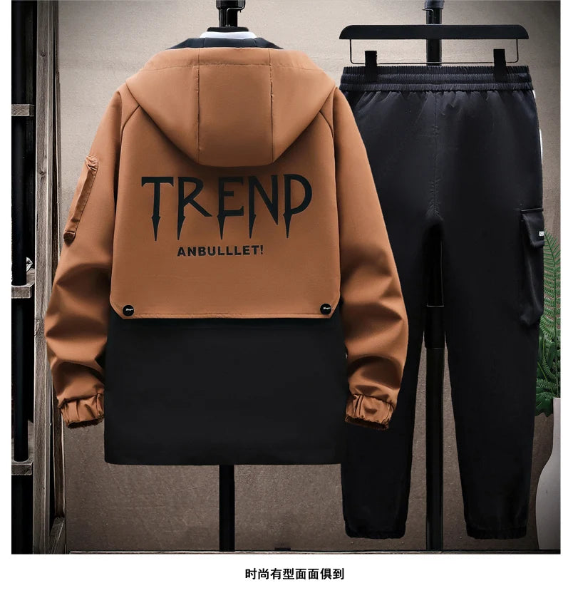 Autumn Casual Men Sets Two Pieces Fashion Korean Trend Hooded Jacket + Pants Spring Sweatshirt Sportswear Man Suit