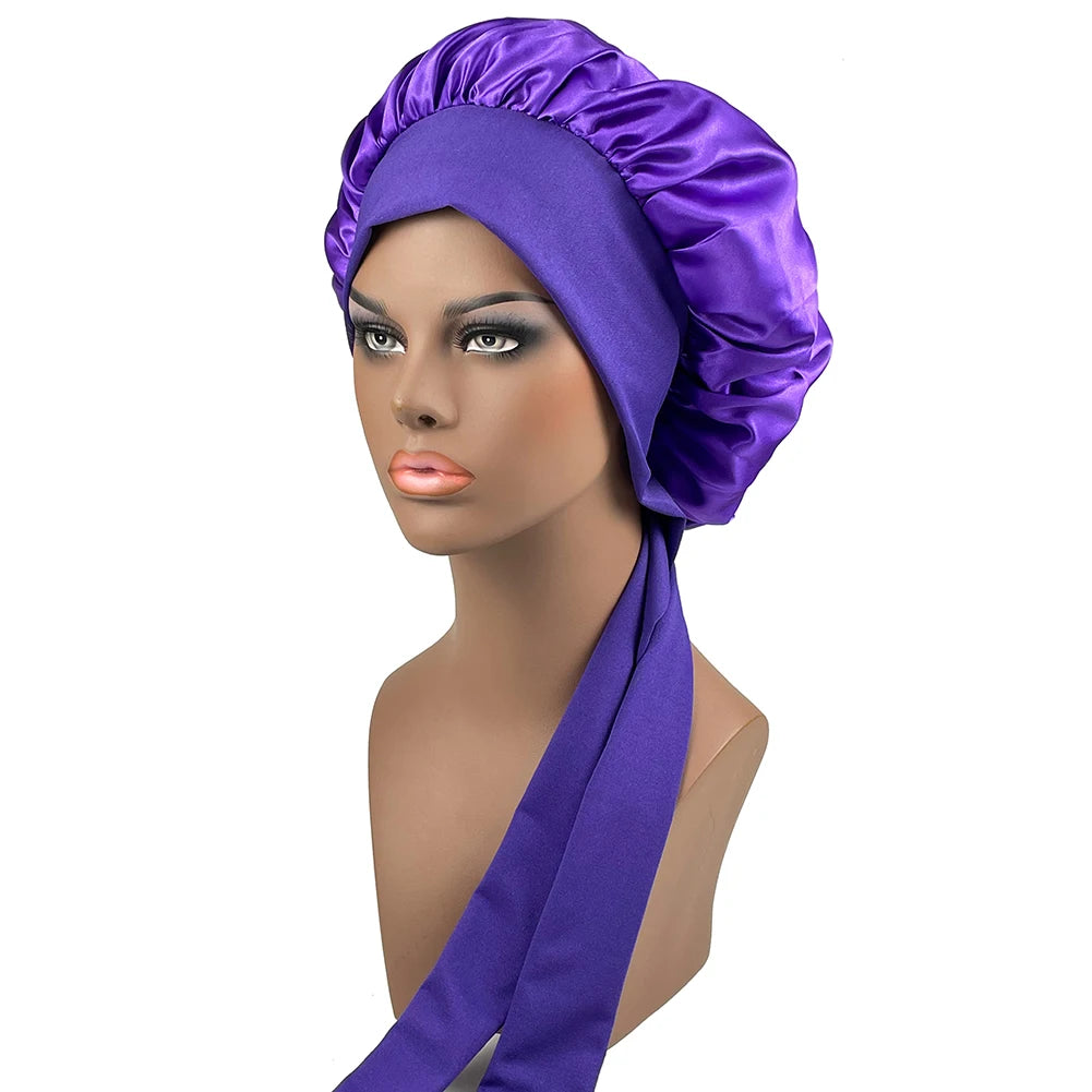 Large Bonnet Women Big Size Satin Bonnet Sleeping Night Women Cap Bonnet Hat Satin Cheveux Nuit Silk Bonnets for Women