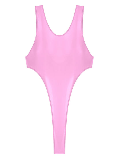 Womens Swimsuit 2022 New Glossy One-piece Swimming Bathing Suit Backless High Cut Bodysuit Sportwear Beachwear Swimwear