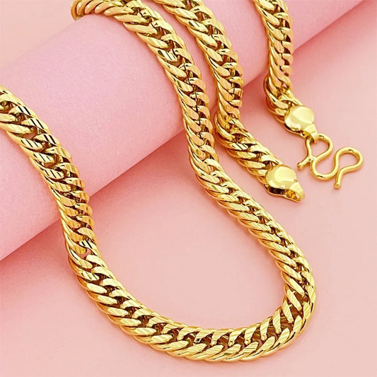 Bold Men's 24K 999 Real Gold Cuban Link Necklace, 10MM 60cm Sturdy Thick Chain, Timeless Masculinity