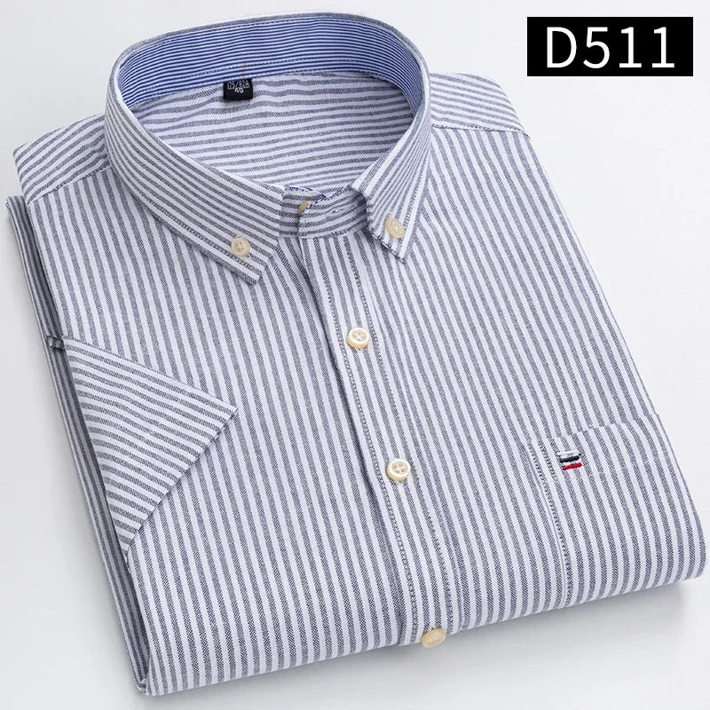 Plus size 7XL100%cotton oxford summer Casual Short sleeve shirts for men soft slim fit formal plain shirt white plaid clothes