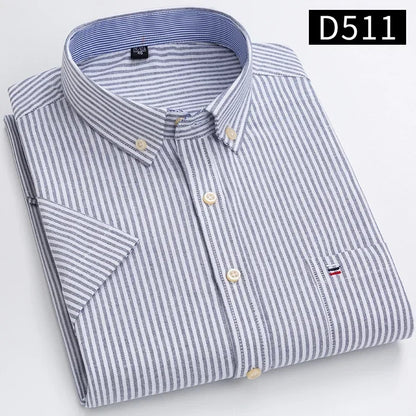 Plus size 7XL100%cotton oxford summer Casual Short sleeve shirts for men soft slim fit formal plain shirt white plaid clothes