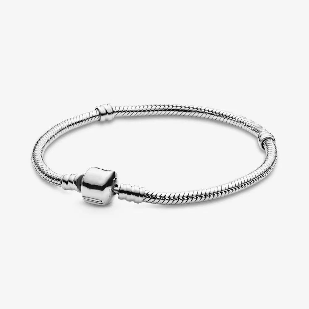Hot Sale 925% sterling silver original heart-shaped square round clasp snake chain charming bracelet fien jewelry for women