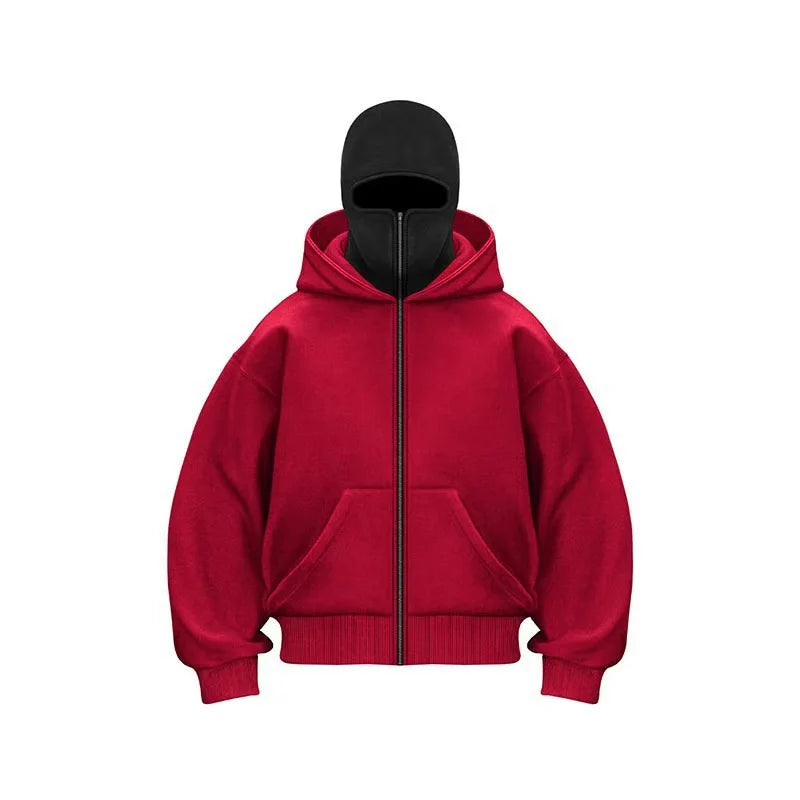 Men's and women's Balaclava Y2K Gothic Harajuku winter new item double hooded sweatshirt Unisex hooded mask zipper sportswear