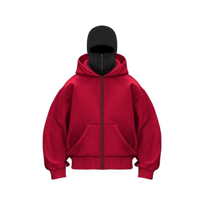 Men's and women's Balaclava Y2K Gothic Harajuku winter new item double hooded sweatshirt Unisex hooded mask zipper sportswear