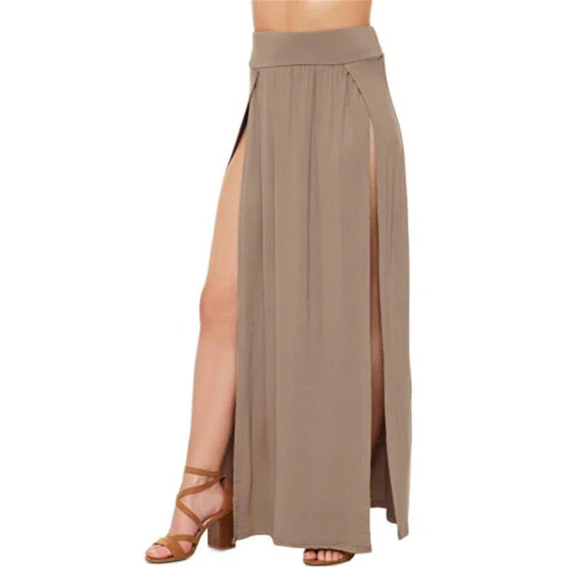 2025 New Arrival High Waisted Sexy Womens Double Slits Summer Solid Long Maxi Skirt Wholesale 51 Valentine's Day Gifts