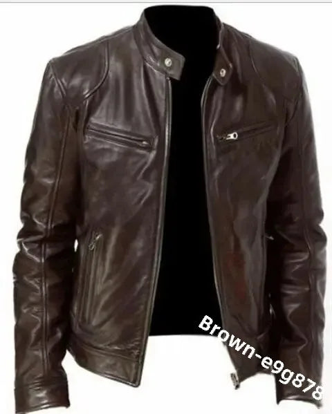 2022 Autumn/Winter New Fashionable PU Leather Men's Casual Jacket Wholesale Amazon European Style Motorcycle Leather Coat
