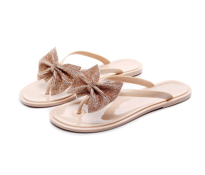 EOFK Summer Jelly Slippers Women Butterfly PVC Sweet Beach Pull On Flat Solid Ladies Versatile Fashion Anti slip Slippers