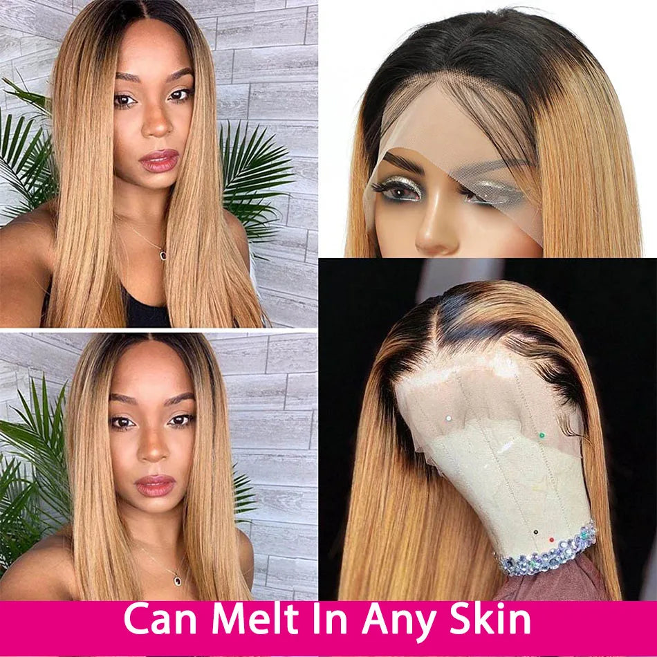 1B 27 Honey Blonde Wig Hd Lace Front Wigs Blonde Lace Front Wig Straight Human Hair Wig Brazilian Remy Colored For Women 30 Inch