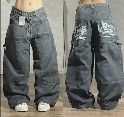 New American Street Retro Y2K Jeans Harajuku Hip Hop Light Blue Jeans For Men And Women Gothic High Waist Loose Denim Trousers