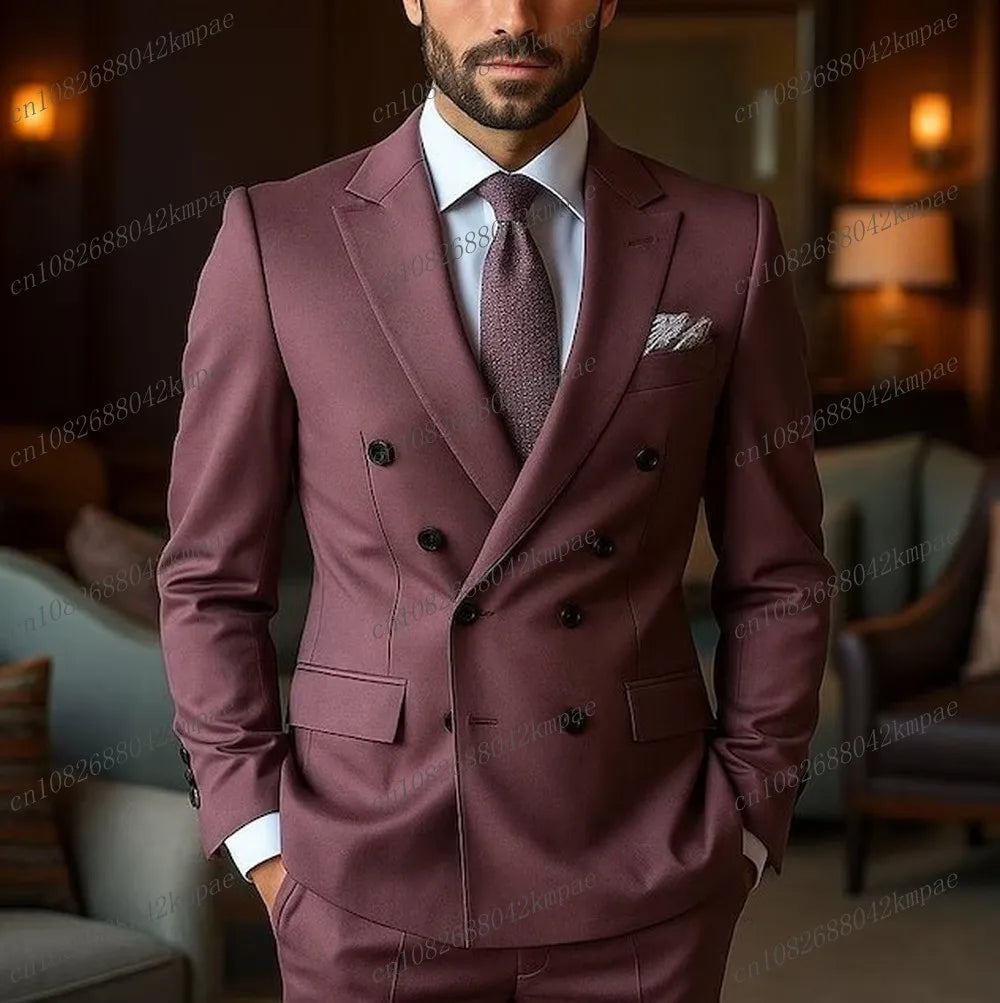 New Dark Pink Formal Men Suit Groom Groomsman Wedding Party Prom Business Male Tuxedos Customize 2 Piece Set Blazer Pants
