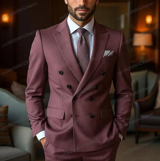 New Dark Pink Formal Men Suit Groom Groomsman Wedding Party Prom Business Male Tuxedos Customize 2 Piece Set Blazer Pants