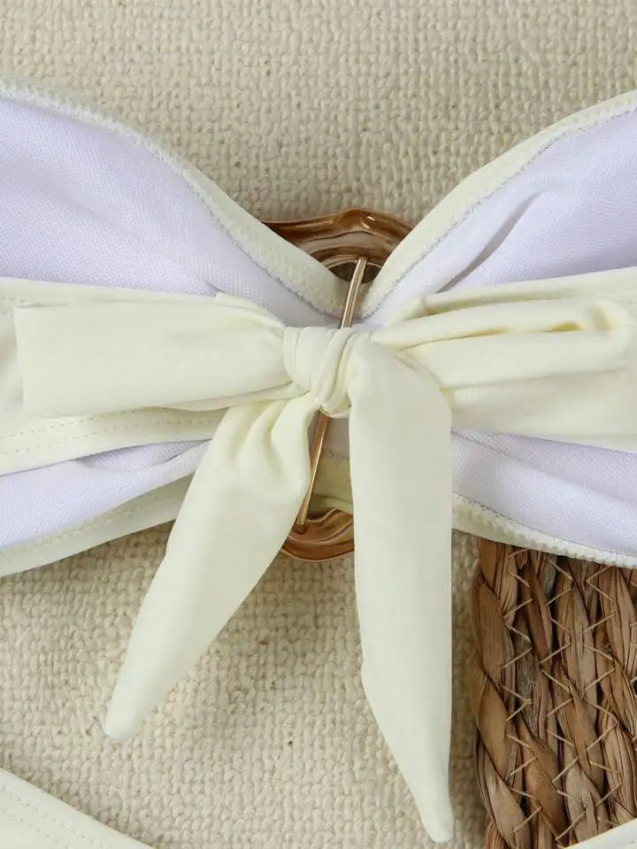 Women Strapless Bikinis Sets Summer Push Up Swimwear Two Pieces Suits Female Sexy Swimsuits Solid Color Lady Backless Beachwear