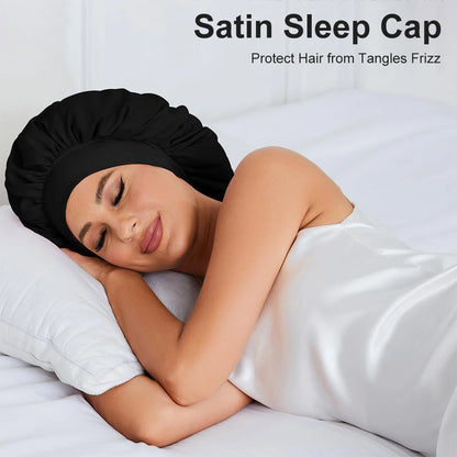 Silk Satin Hair Cap For Sleeping Bonnets For Women Round Haircare Women Headwear Night Hat Reversible Head Cover