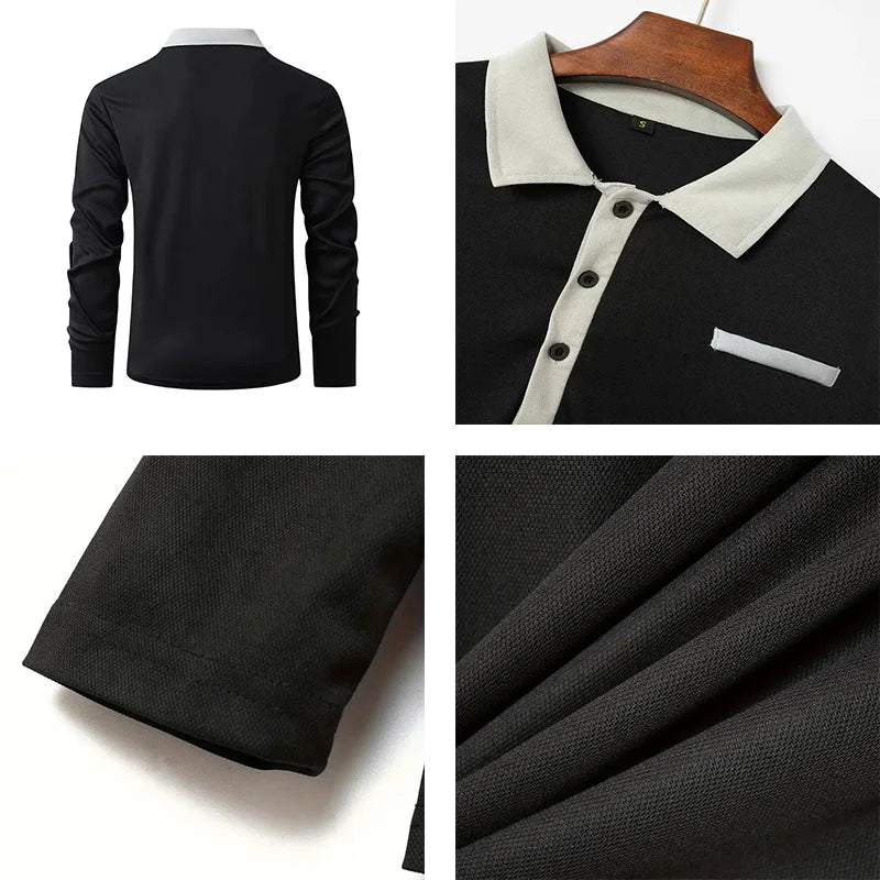 Spring and Autumn Men's Polo Shirt Lapel Pocket T-shirt Men's Business Casual Long sleeved European and American Plus Size