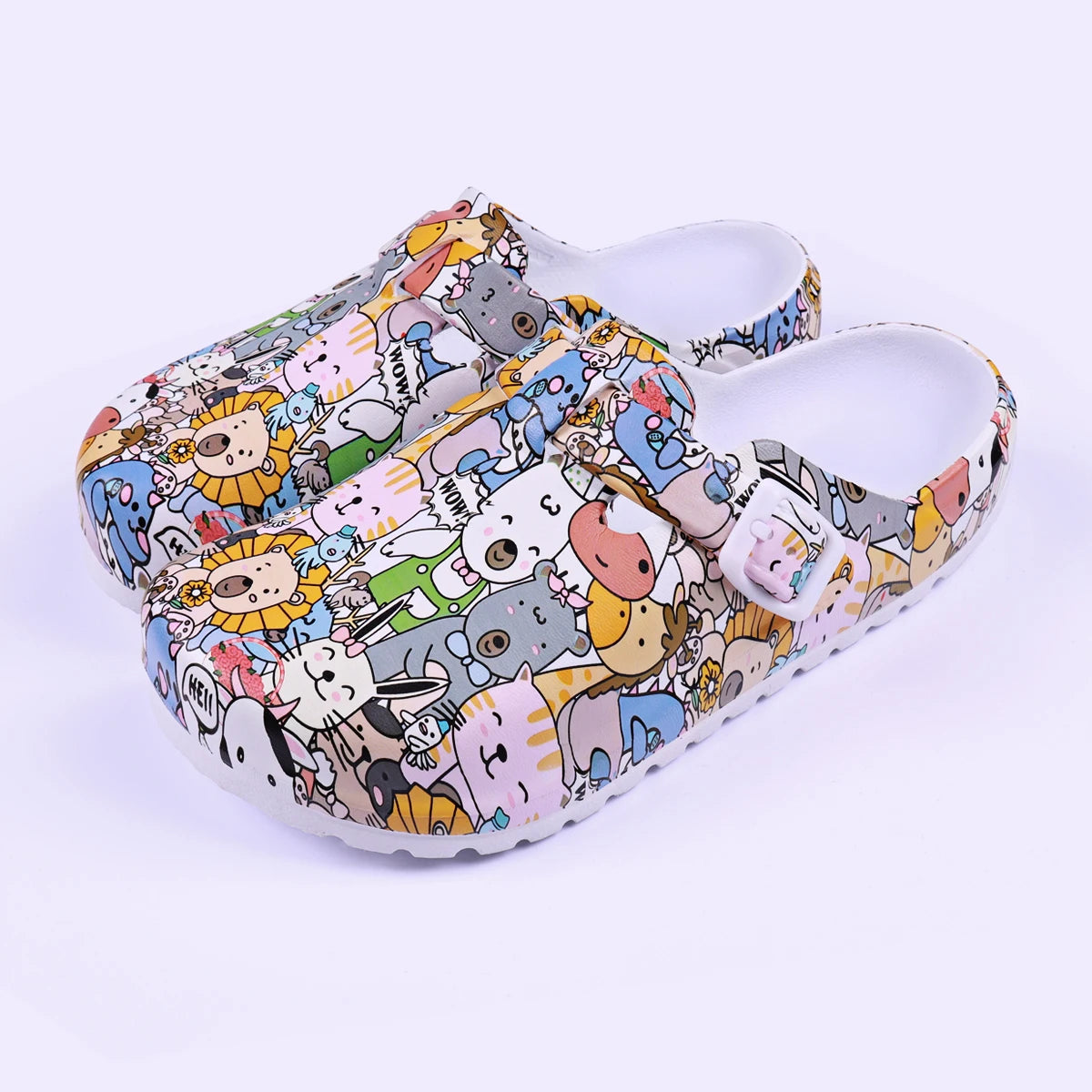 Women Flat Indoor Slippers Printing Soft EVA Soles Adjustable Strap Easy-On Nurse Shoes Comfortable Work Clog Shoes For Women