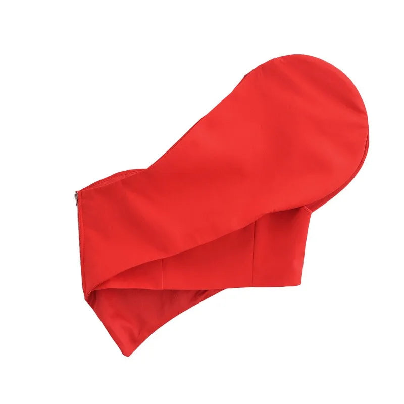 Fashion Asymmetrical Heart Shaped Crop Tops Woman New Women Vintage Sexy Sleeveless Off Shoulder Red Short Tops for Female Tops