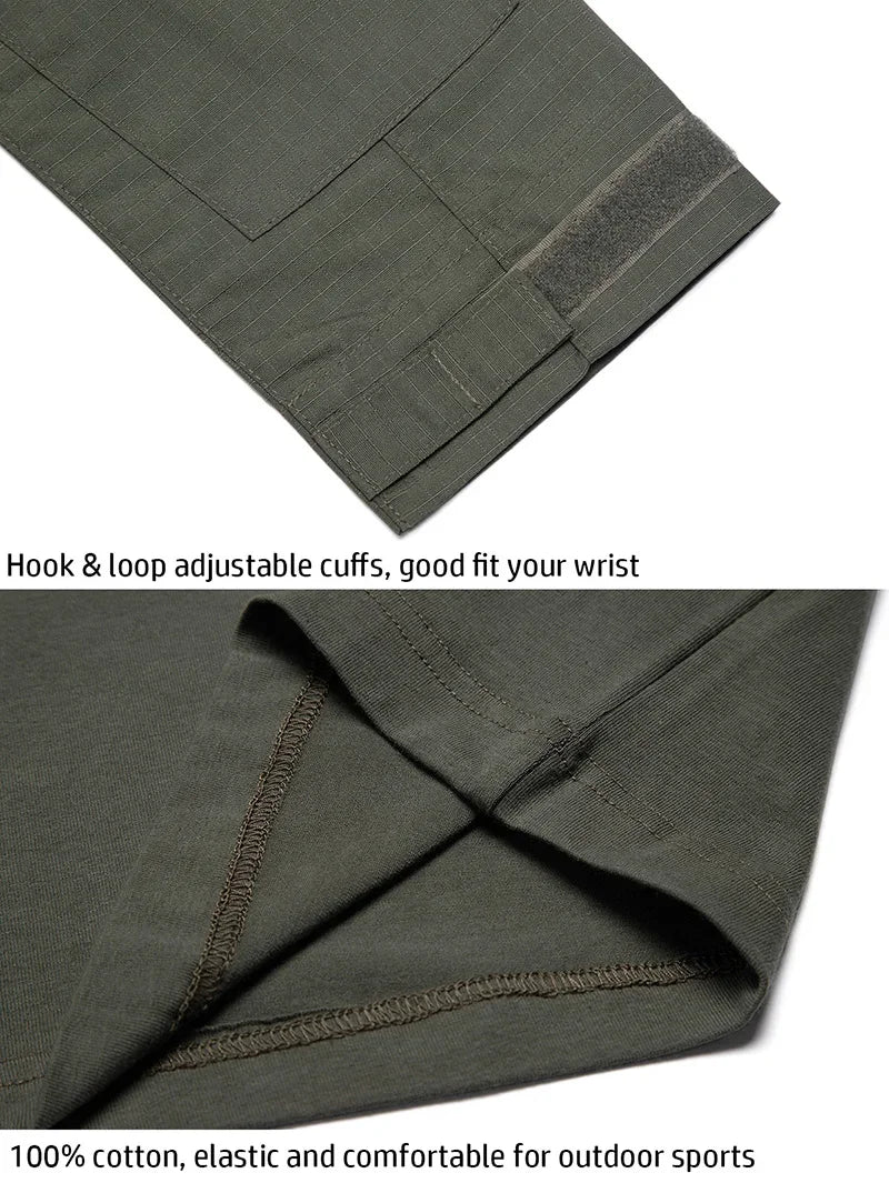 Men's Outdoor Tactical Shirts Long Sleeve Outfit Combat Shirt 1/4 Zipper Ripstop Tops Workwear pullover Camo Airsoft T-Shirts