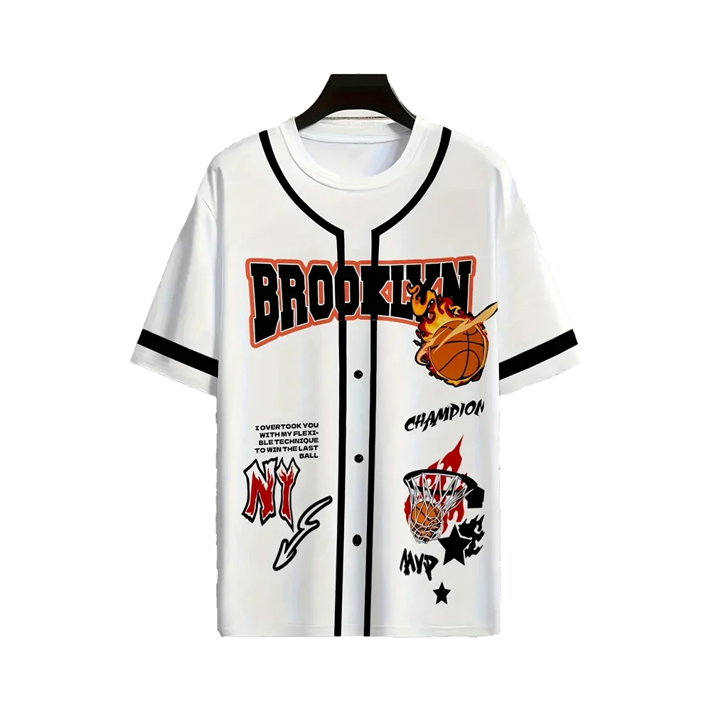 2025 Summer New Men's Basketball Print Simple Casual Comfortable Breathable Quick Dry Sports Round Neck Short Sleeve Tops