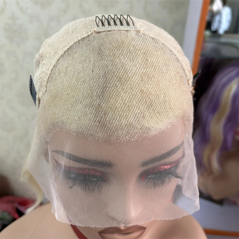Honey Platinum Blonde Lace Frontal Wigs 13x4 Short Medium Woman"s Wig Glueless Loose Deep Synthetic Hair Mix 5% Human Hair