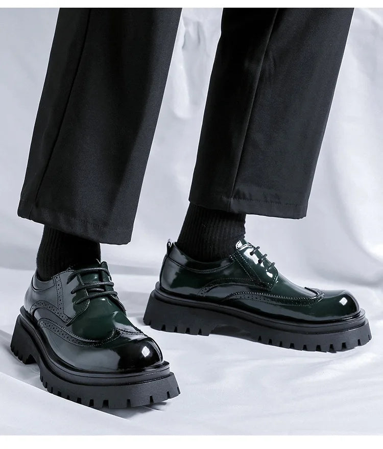 Brand Man Shoes Formal Green Glossy Leather Shoes for Men Lace Up Oxfords for Male Wedding Party Office Business Casual Shoe Men