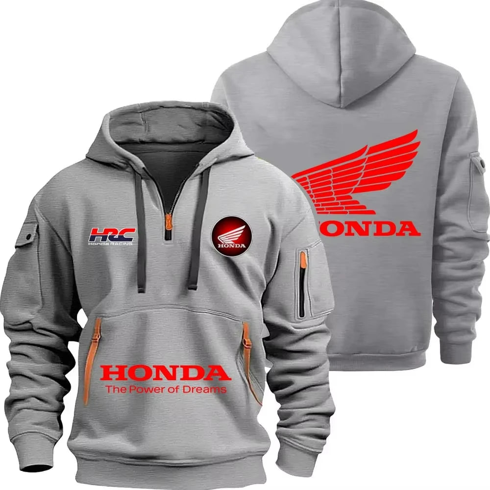 Honda zipper hoodie outdoor sports enthusiasts 2025 new men and women fashion half zipper pocket spring and autumn hoodie