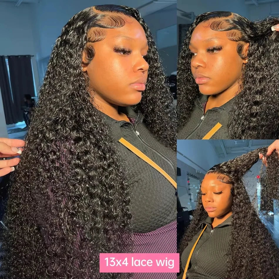250 Density 30 40 Inches Deep Wave 13x4 13x6 HD Transparent Human Hair Wig 5x5 Glueless Curly Wave Lace Frontal Wigs For Woman