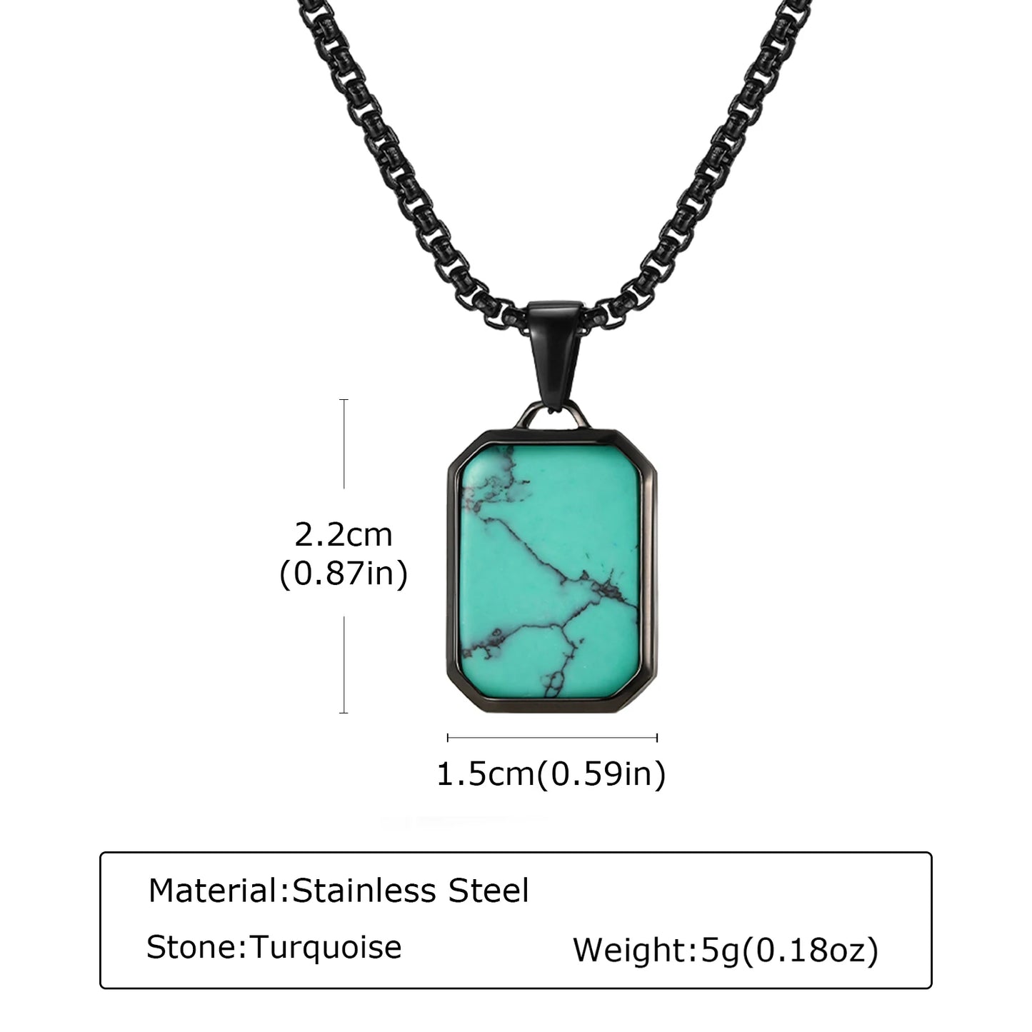 Trendy Pendant Necklaces for Men Boys,Square Natural Stone Stainless Steel Necklaces,Hip Hop Cool Healing Jewelry Gifts