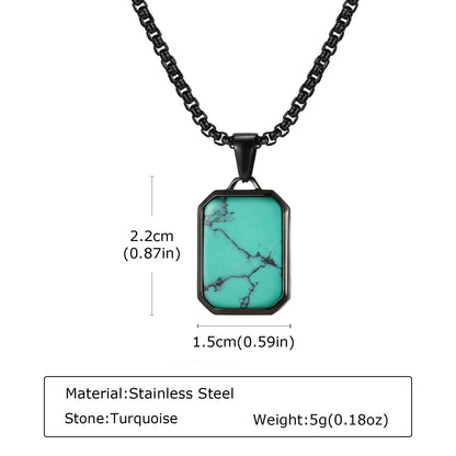 Trendy Pendant Necklaces for Men Boys,Square Natural Stone Stainless Steel Necklaces,Hip Hop Cool Healing Jewelry Gifts