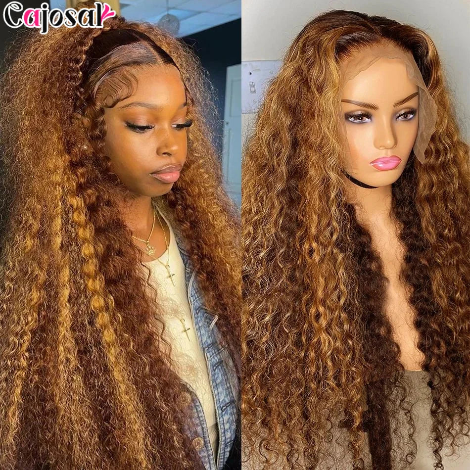 16 36 Inch Highlight Ombre Hd Lace Frontal Wig Curly Human Hair Wigs 4/27 Colored 13x4 13x6 Deep Wave Curly 4x4 Lace Closure Wig